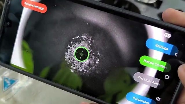 VAS app nozzle-center reticle live view (SKU ask)