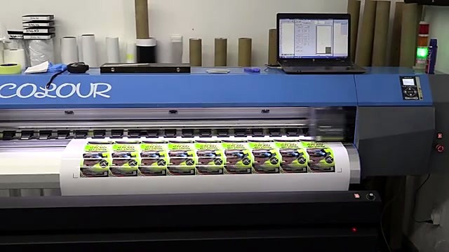 FastCOLOUR printing lime-green SUPA-KILL label grid on vinyl roll (SKU ask)
