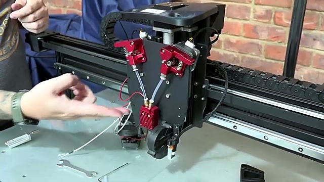 CLEAR dual red extruder 2-into-1 carriage on rail (SKU ask)