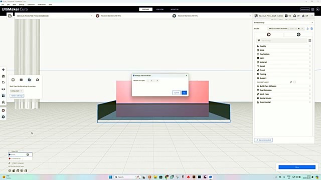 UltiMaker Cura slicing pink L-channel model (SKU ask)