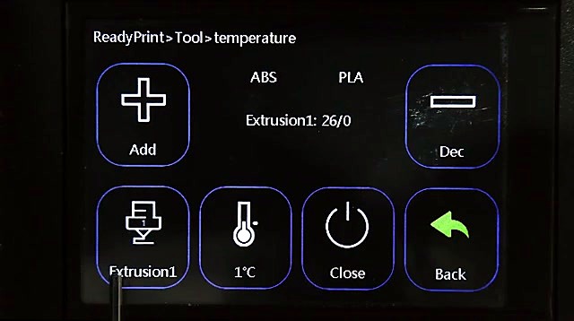 ReadyPrint Tool temperature Extrusion1 ABS/PLA UI (SKU ask)