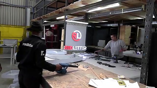 CLEAR RED LETTER workshop assembling white 3D channel letters (SKU ask)
