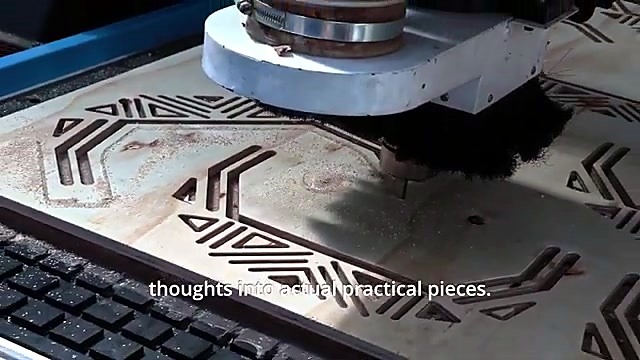 Spindle cutting geometric pattern into board