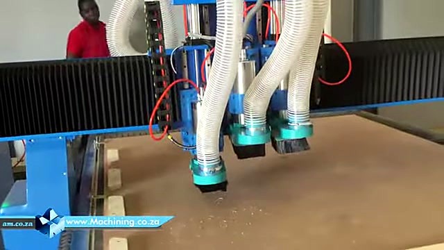 Triple spindle head with three white dust hoses (SKU ask)