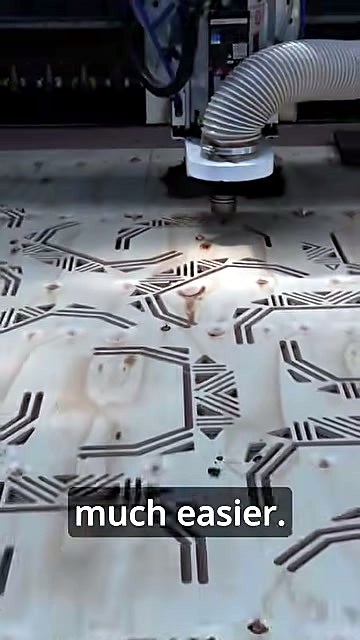 Geometric lattice cut path on blue EasyRoute vacuum bed (SKU ask)