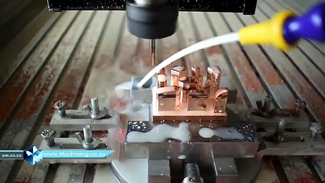 Spindle + flood coolant on clamped brass (SKU ask)