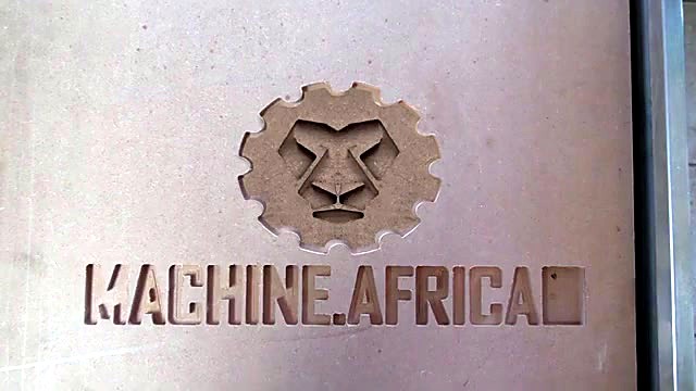 Finished MACHINE.AFRICA lion-gear carve (SKU ask)