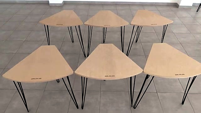 Batch of six finished pizza tables on tiled floor (SKU ask)