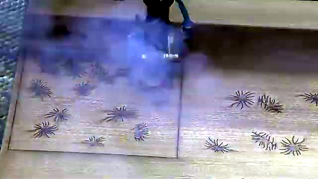 CO2 laser floral engrave on wood + smoke (SKU ask)
