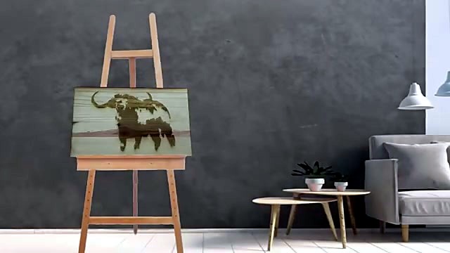 Finished pine buffalo plank on easel (SKU ask)