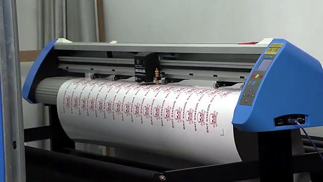 Vinyl cutter processing bait-station label roll (SKU ask)