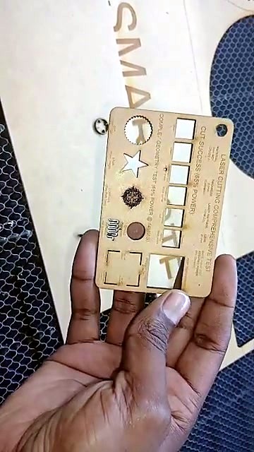 Hand holds AM.CO.ZA comprehensive laser test card (SKU ask)