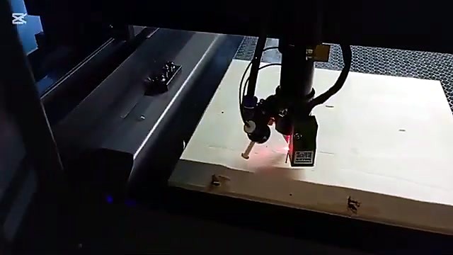 Laser head + red-dot pointer on wood (SKU ask)