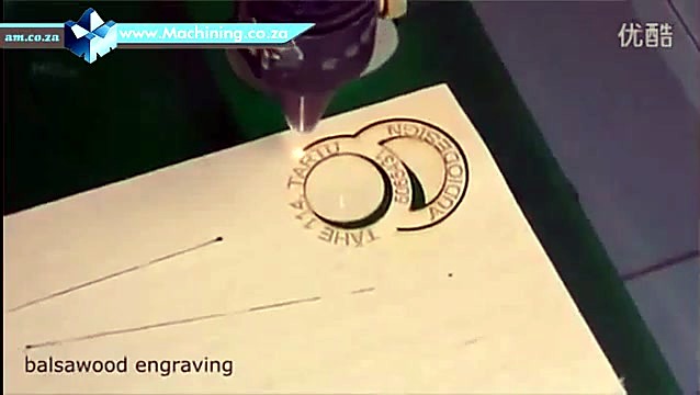 Completed balsawood circular logo under nozzle (SKU ask)