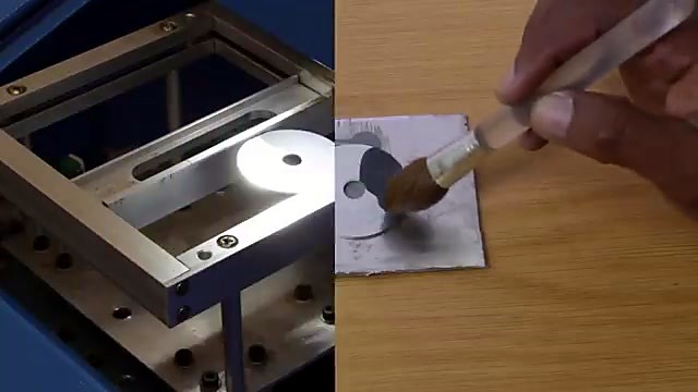 Thermo-K brush coat on metal disc before CO2 engrave (SKU ask)