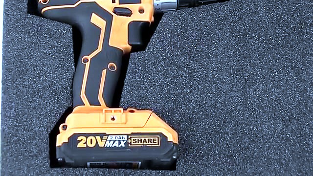 20V drill seated in finished foam insert (SKU ask)