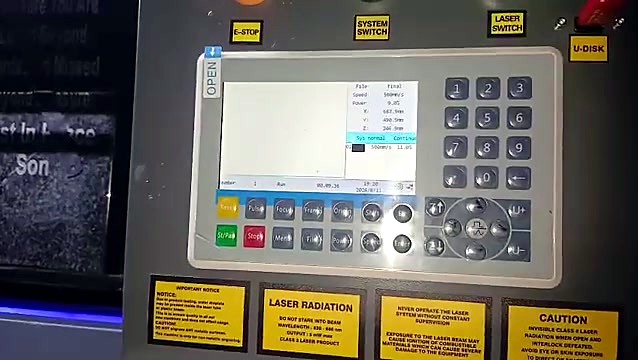 Ruida-style LCD keypad + LASER RADIATION labels (SKU ask)
