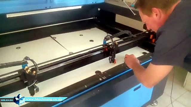 CLEAR blue/black TruCUT cabinet + operator at gantry (SKU ask)