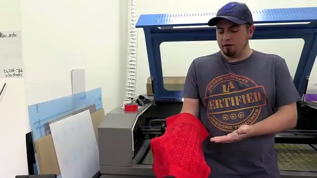 Presenter holding finished engraved fleece mat (SKU ask)