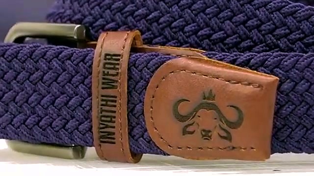 Finished purple braided belt with engraved leather buffalo tip (SKU ask)