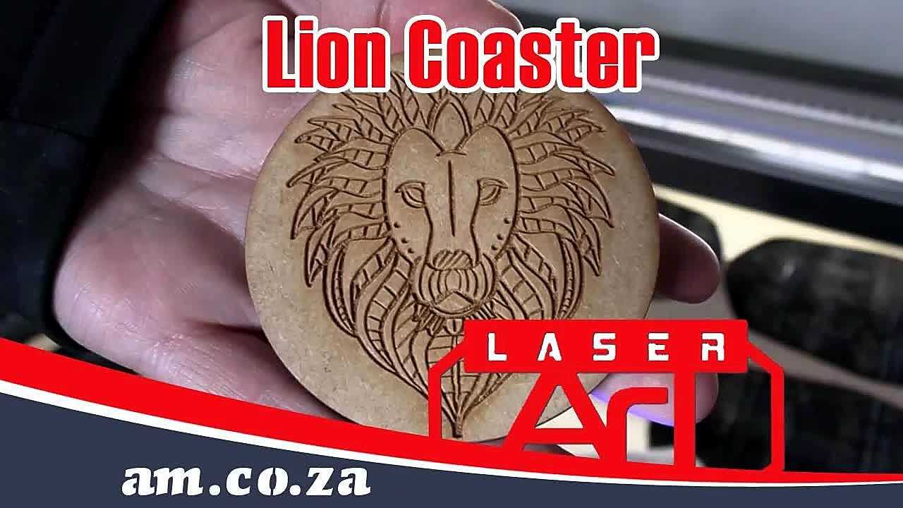 YouTube thumb — Laser Art lion coaster TruCUT (SKU ask)