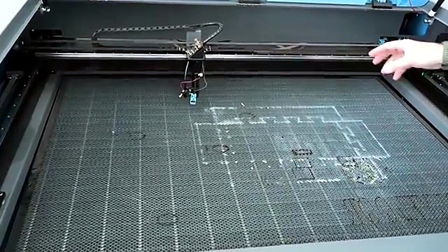 Laser head over template sheet on honeycomb (SKU ask)