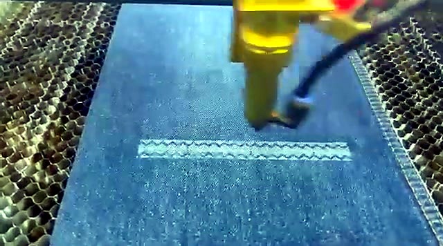 Mid-progress denim zig-zag bleach rows (SKU ask)