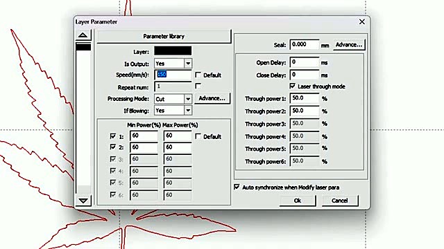 CLEAR RDWorks Layer Parameter Speed400 Power60 (SKU ask)