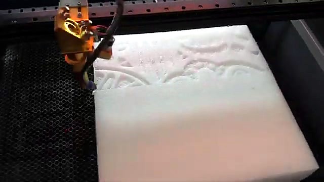 Gold CO2 head engraving white polystyrene foam (SKU ask)