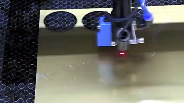CLEAR blue TruCUT head + red pointer on gold Rowmark (SKU ask)