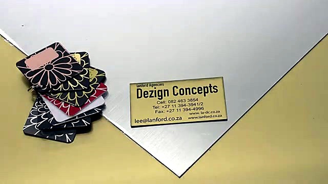 Finished nameplate + Rowmark pattern sample swatches (SKU ask)