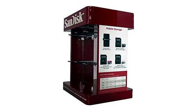 Finished SanDisk Mobile Storage red POS stand (SKU ask)