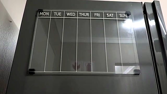 Finished clear acrylic MON–SUN fridge whiteboard (SKU ask)