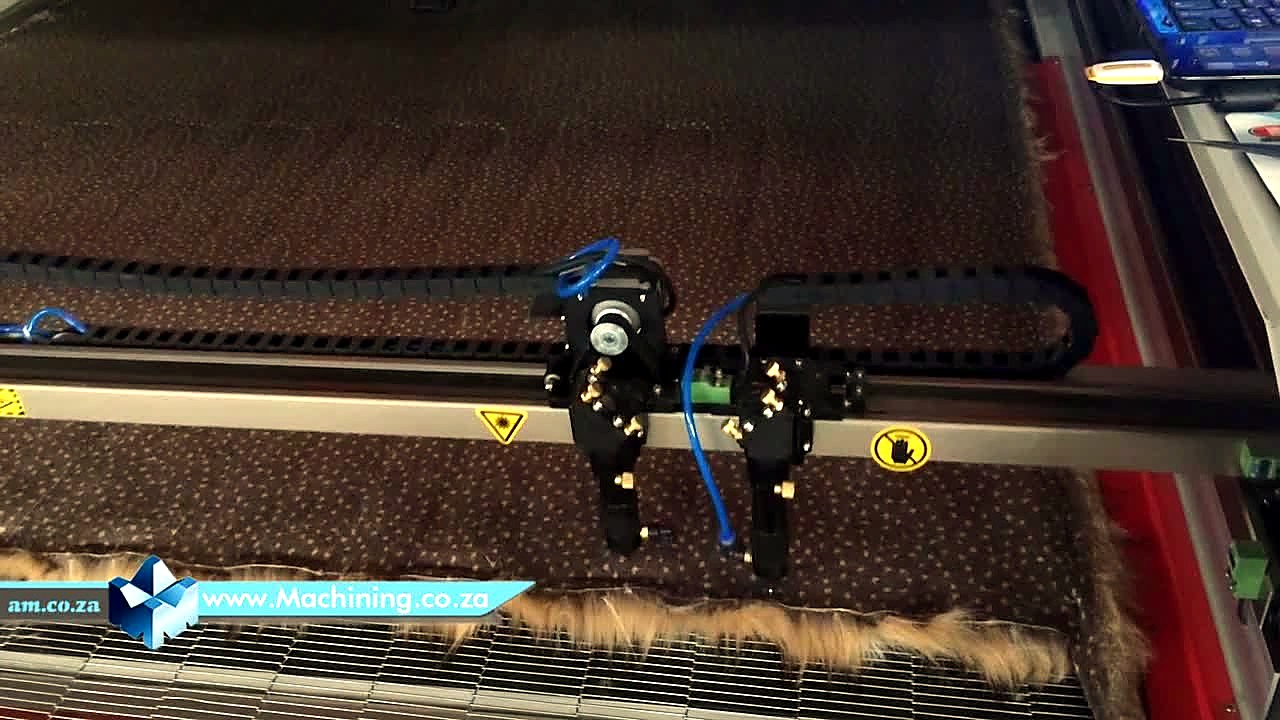 Dual CO2 heads over fur-backed textile (SKU ask)