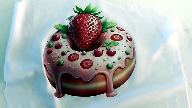 Strawberry donut DTF sample on white tee (SKU ask)