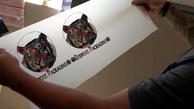Printed Bespoke Packaging tiger logos on DTF film (SKU ask)