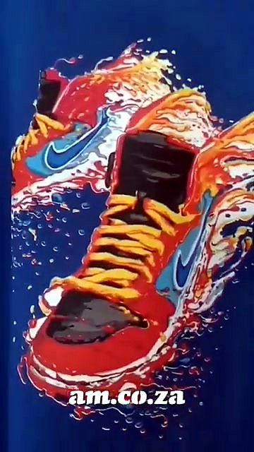 Finished sneaker graphic on blue tee (SKU ask)
