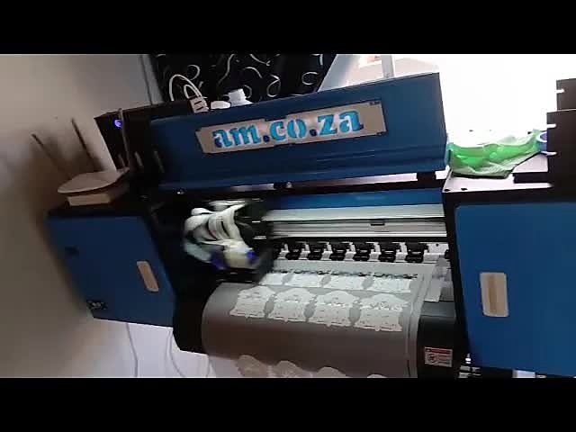 F-DTF/600 DTF printer with am.co.za branding printing on DTF film