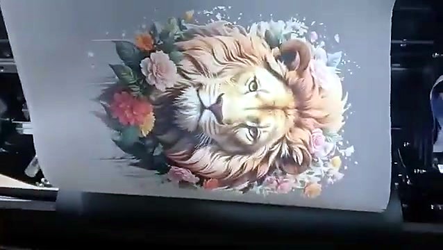 Full-colour lion artwork printed on DTF film