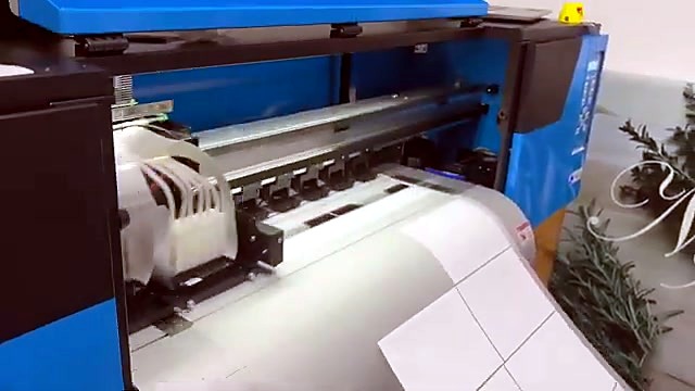 Carriage + ink tubes printing white tiles on film (SKU ask)