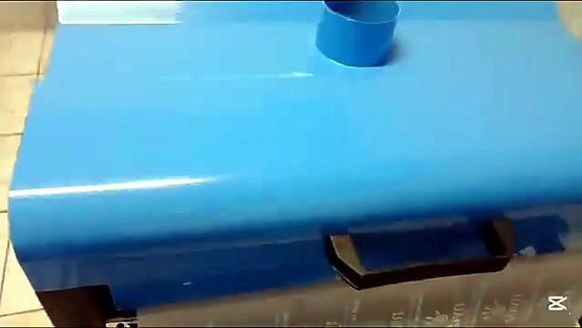 Blue powder/cure companion with top vent + black handle (SKU ask)