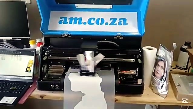 Open blue lid am.co.za branding on A3 DTF body (SKU ask)