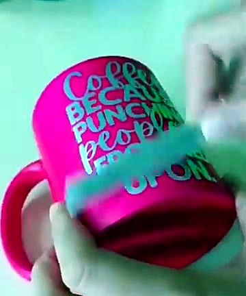 Matte magenta mug with silver UV-DTF coffee slogan lettering (SKU ask)