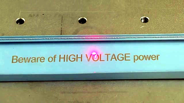 PVC conduit HIGH VOLTAGE text engraving densify (SKU ask)