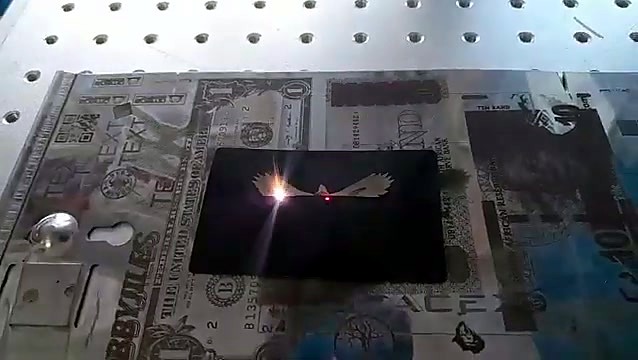 MOPA marking wing outline on dark card