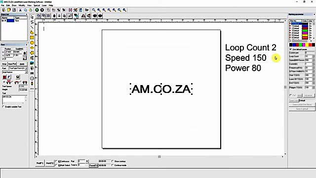 EzCad AM.CO.ZA text + hatch Loop2/Speed150/Power80 (SKU ask)