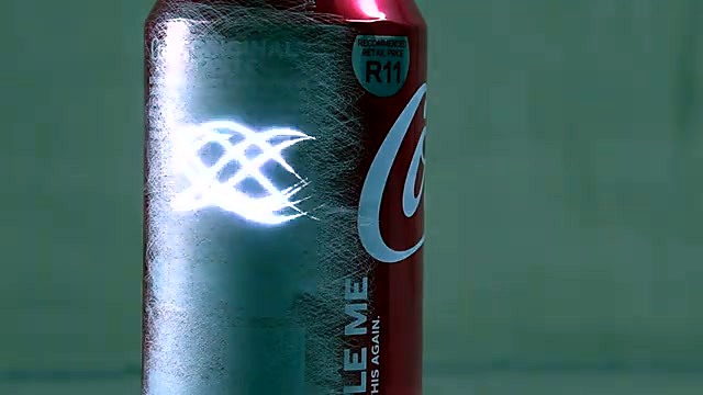 Handheld laser stripping paint on Coca-Cola can (SKU ask)