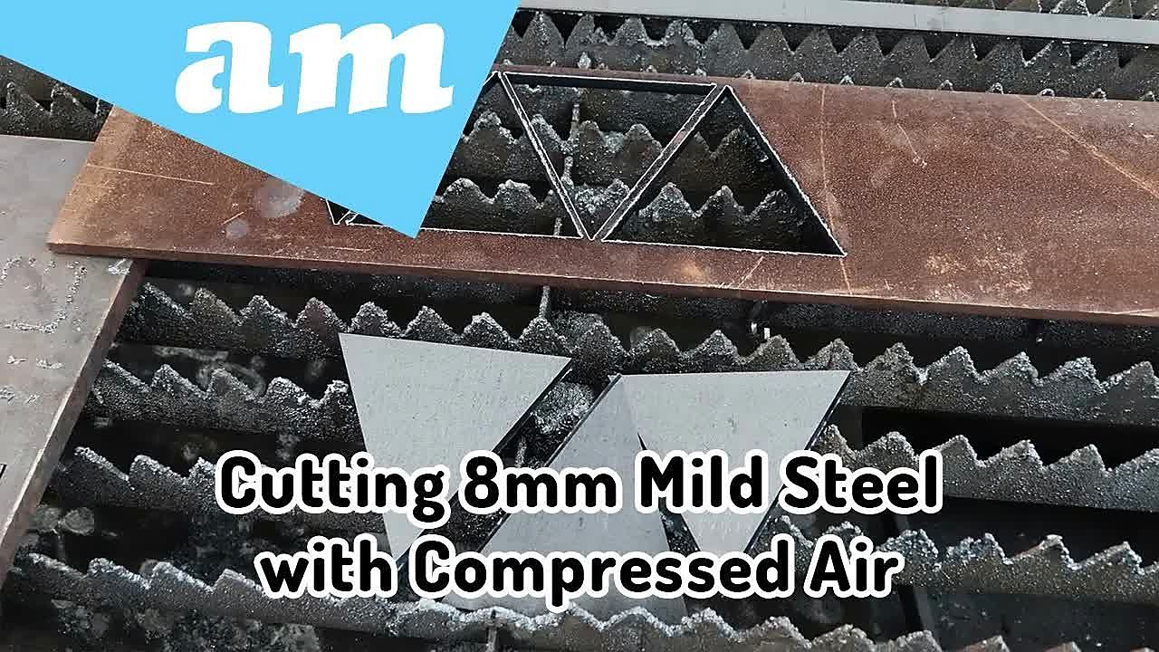 YouTube thumb — 3000W RayCUT 8mm MS compressed air (SKU ask)