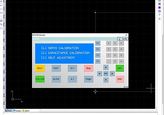 BCS100 servo/capacitance/self-adjustment menu (SKU ask)