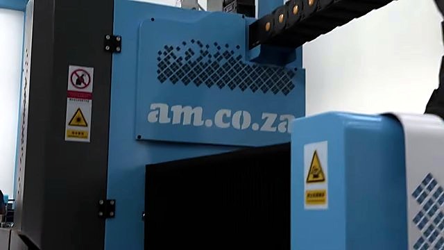 am.co.za stencil on light-blue RAYCUT chassis + drag chain (SKU ask)